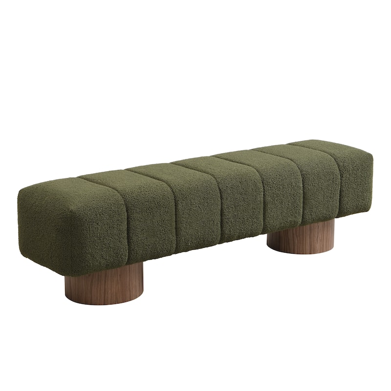 Roomfitters Upholstered Dining Bench, Boucle Fabric with Wood Base, Entryway or Bedroom Accent Bench