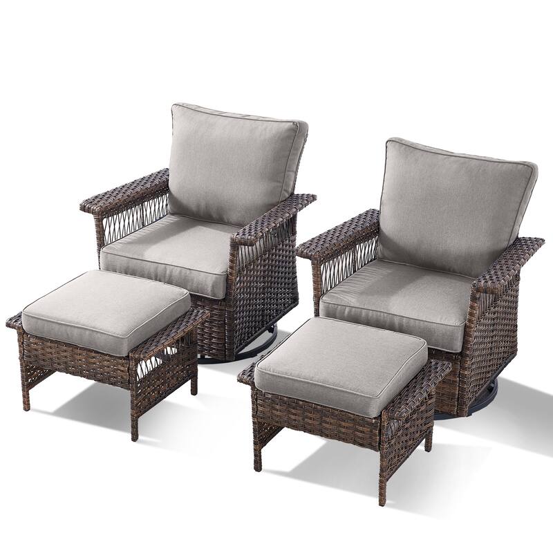 Pocassy Outdoor Swivel Chairs with Sofa Chair Ottoman and Table Set