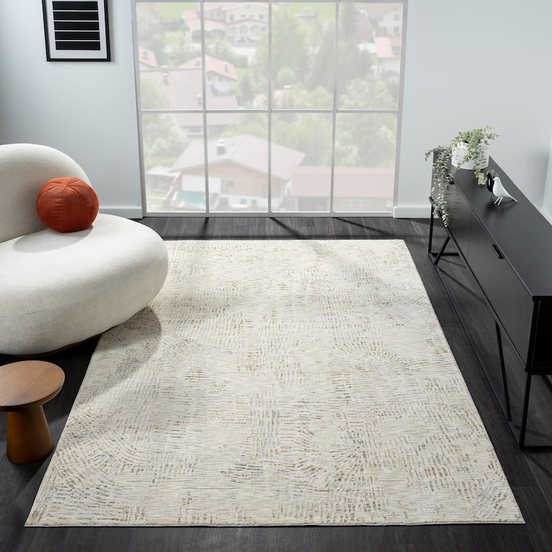 Reeves Modern Abstract Beige Performance Indoor Area Rug by Sevita