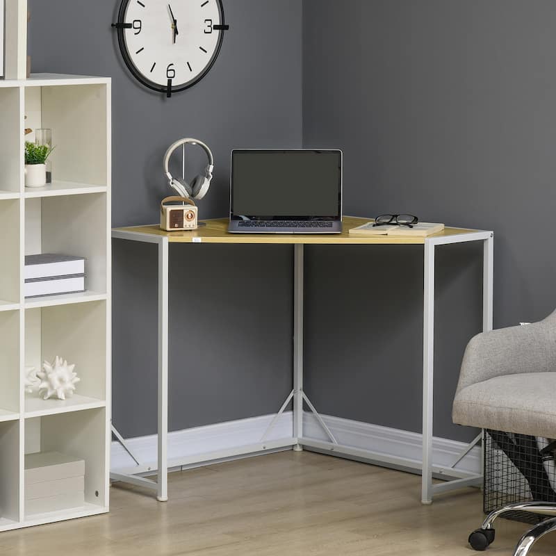 HOMCOM Space-Saving Small Corner Writing Desk & Corner TV Stand, Corner Computer Desk with Strong Metal Frame
