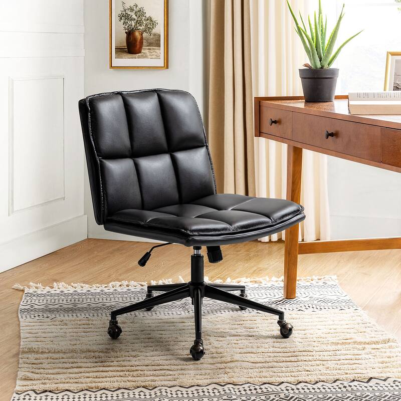Judy Mid-century Modern Oversize Faux Leather Swivel Tilting Task Office Chair By HULALAHOME