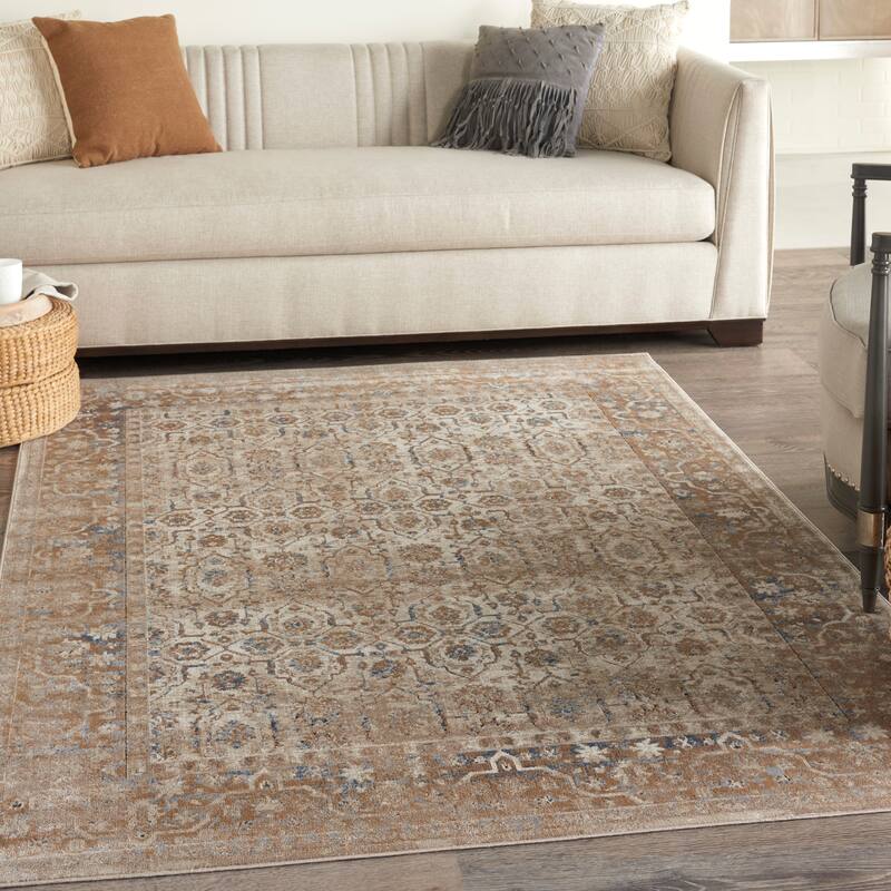 Malta Classic Bordered Geometric Medallion Area Rug - 5'3" x 7'7" - Taupe - Rectangle