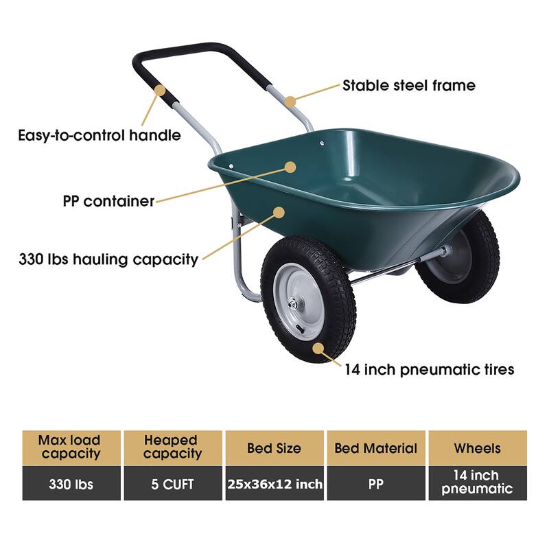 Costway 2 Tire Wheelbarrow Cart Heavy-duty Dolly Utility Cart