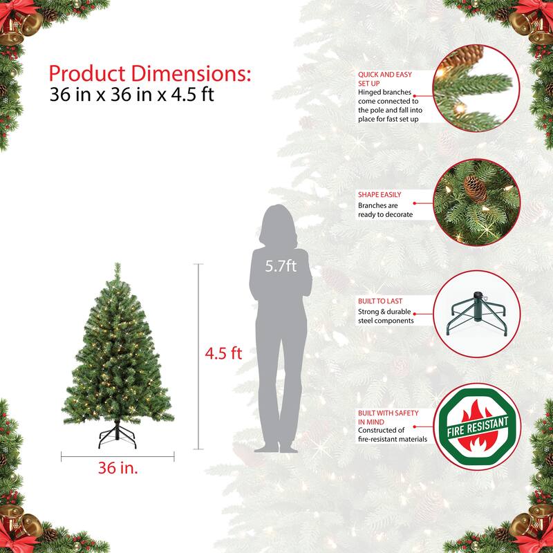 Puleo International 4.5 ft. Pre-lit Northern Fir Artificial Christmas Tree