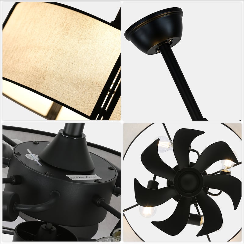 Bella Depot 19" Modern Caged Ceiling Fan with Light Kit and Remote Control 6-Speed Reversible DC Motor - 19”