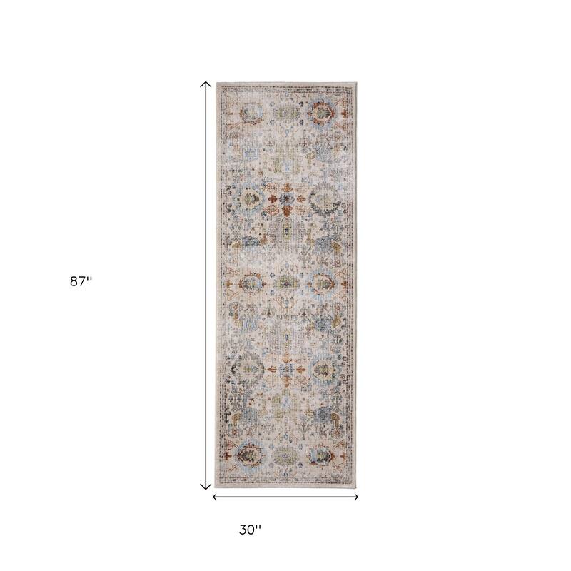 HomeRoots Floral Persian Runner Area Rug - 87.00 in. x 30.00 in. x 0.47 in.