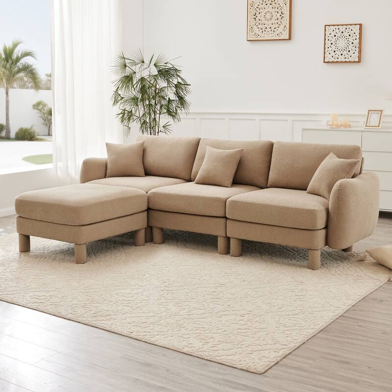 109.4" 3-Seater Modern Upholstered Sofa Couch, Deep-Seat Sectional Sofa with Shell-Shaped Armrests, Leisure Sofa for Living Room