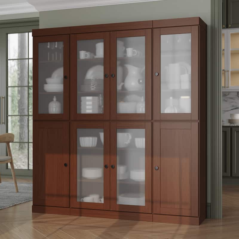 Palace Imports 100% Solid Wood 65" Pantry Cabinet with Frosted Glass, Shaker Doors and Adjustable Shelves - Mocha