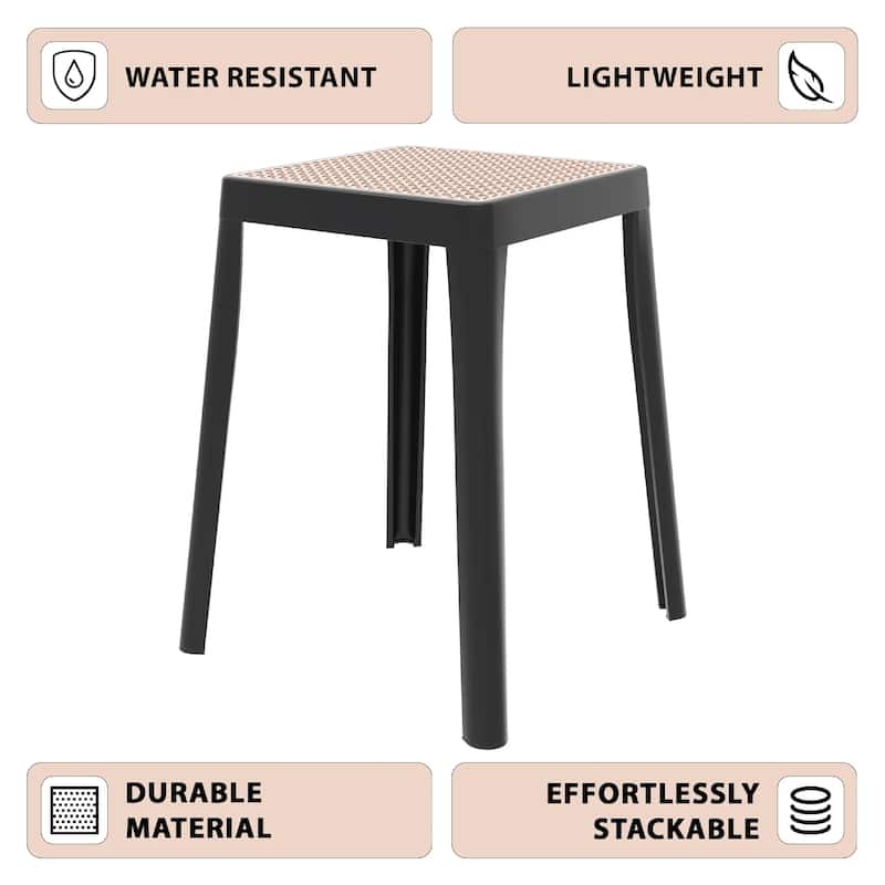 Tresse Modern Stackable Dining Stool with Wicker Seat for Dining Room, Garden, Patio, Indoor or Outdoor Set of 2