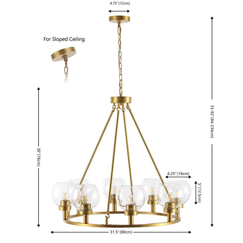 SAFAVIEH Lighting Jonila Mid-Century Modern 8-Light Adjustable Wagon Wheel Chandelier (LED Bulbs Included) - Brass Gold