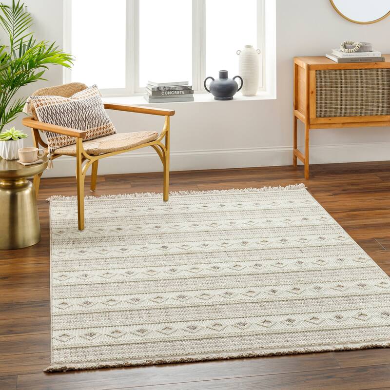 Khalil Moroccan Area Rug - Cream/Light Gray - 7' 9" x 10'