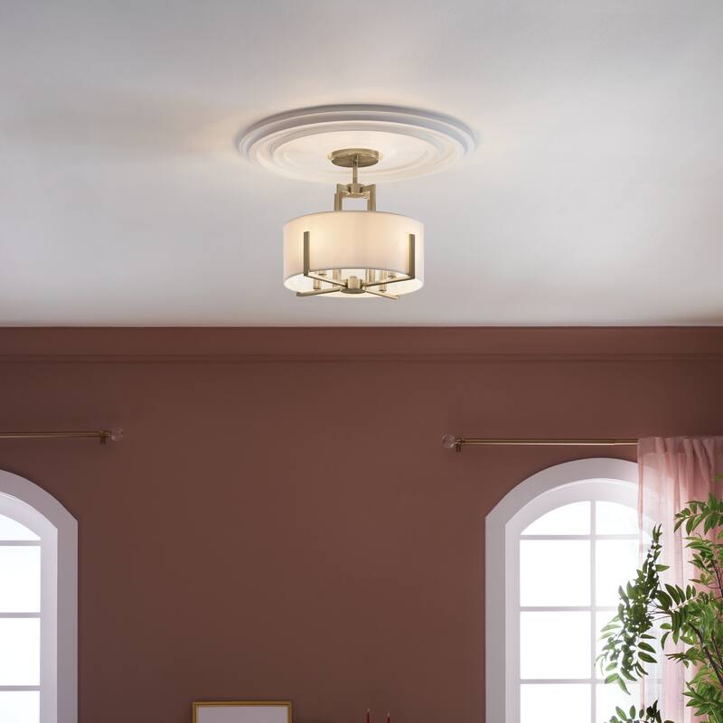 Kichler Lighting Malen 15.5 in. 4-Light Champagne Bronze Convertible Semi-Flush Mount Light with Fabric Shade