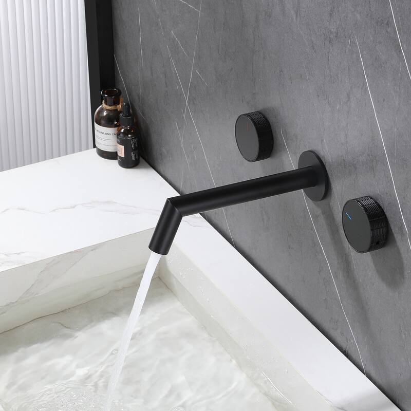 Solid Brass Wall Mounted Double Handle Widespread Bathroom Faucet