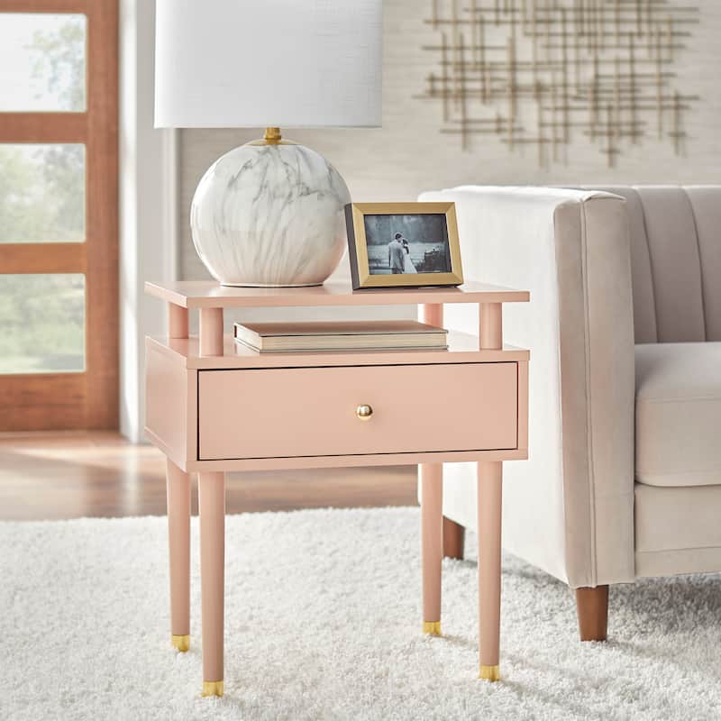 Simple Living Margo Mid-Century One Drawer Side Table - Blush Pink