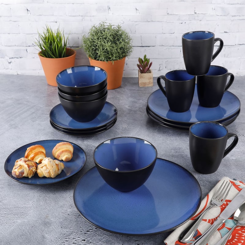 Gibson Soho Lounge Round 16-Piece Dinnerware Set - Blue