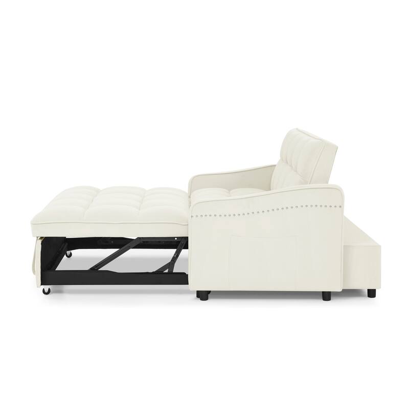 53" Foam Adjustable Loveseat Sofa Bed with Pull-Out Bed, USB/Type-C Charging, Copper Nail Trim, and Arm Storage Pockets