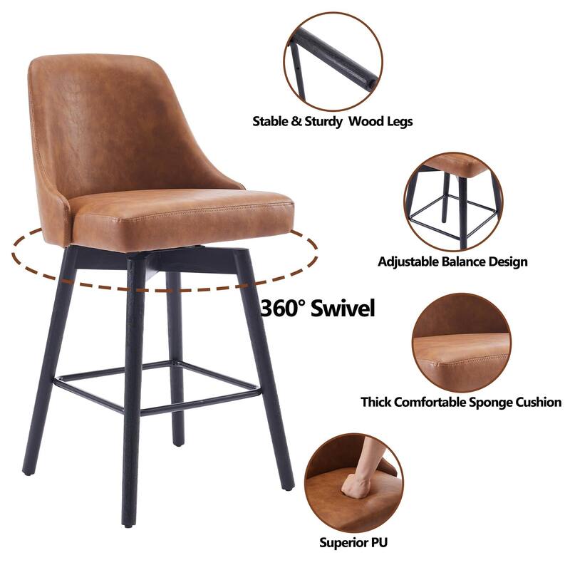 26" Counter Height Swivel Barstool Set of 2