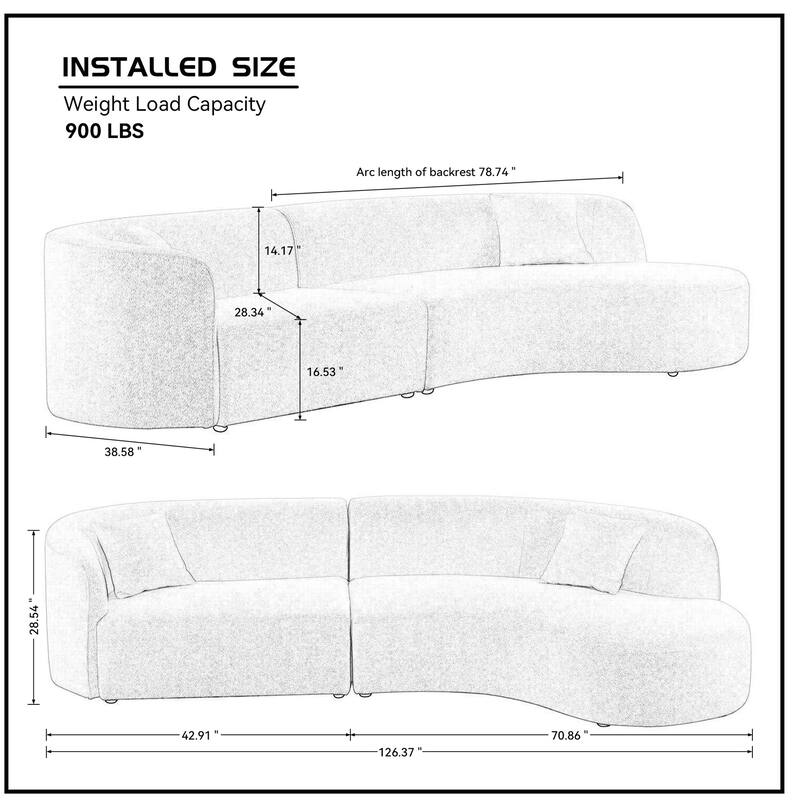 Modern Upholstery Curved Sofa, Right Hand Facing Sectional Sofa
