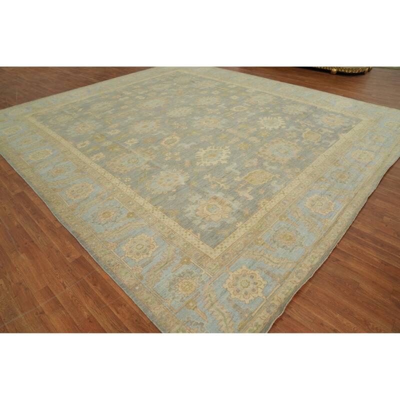 Vegetable Dye Wool Oushak Turkish Large Rug, Floral Geometric Carpet - 14' 2'' X 12' 4''