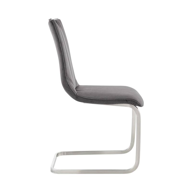 Dining Room Accent Chair in Gray Fabric and Brushed Stainless Steel Finish - Set of 2