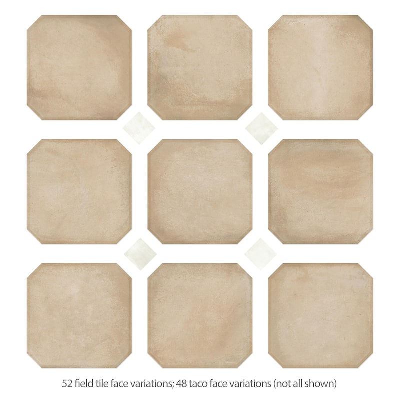Merola Tile Laverton Octagon Beige with Taco Nieve 7-7/8" x 7-7/8" Porcelain Floor and Wall Tile