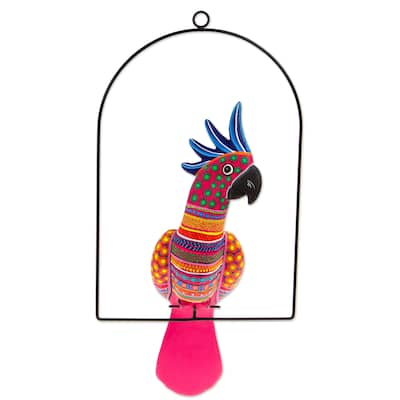 Novica Handmade Eden Feathers In Cerise Ceramic Alebrije Sculpture