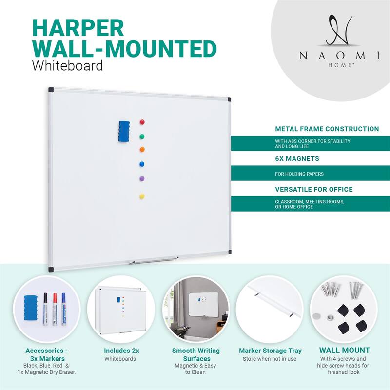 Set of 2 Magnetic Dry Erase Whiteboard 36 x 48 Wall-Mounted by Naomi Home
