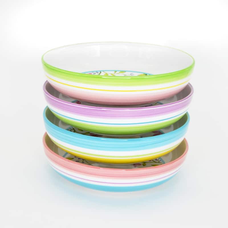 Euro Ceramica Charlotte 4 Piece Assorted Pasta Bowl Set - 8.54 in. x 8.54 in. x 2.17 in. - Multi-Color - 4 Piece