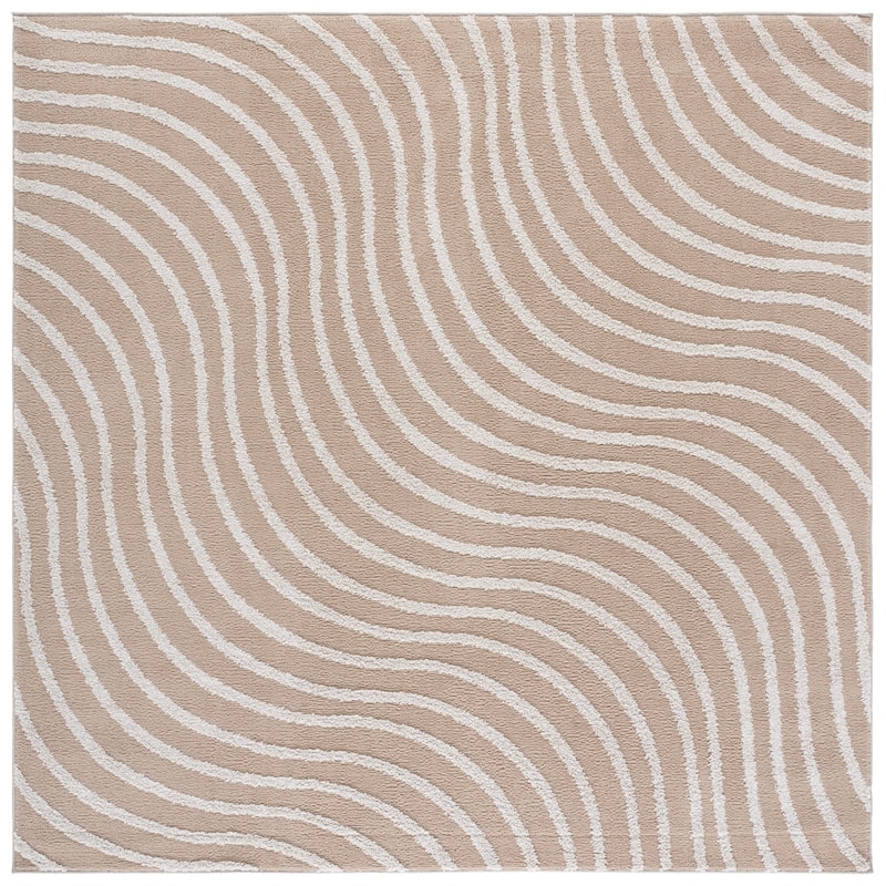 SAFAVIEH Wave Lidewij Modern Rug - 6'7" Square - Beige/Ivory