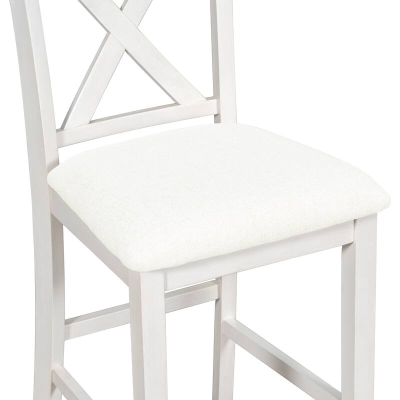 Rustic Farmhouse 5-Piece Counter Height Dining Table Set with Four Padded Chairs and Functional Storage