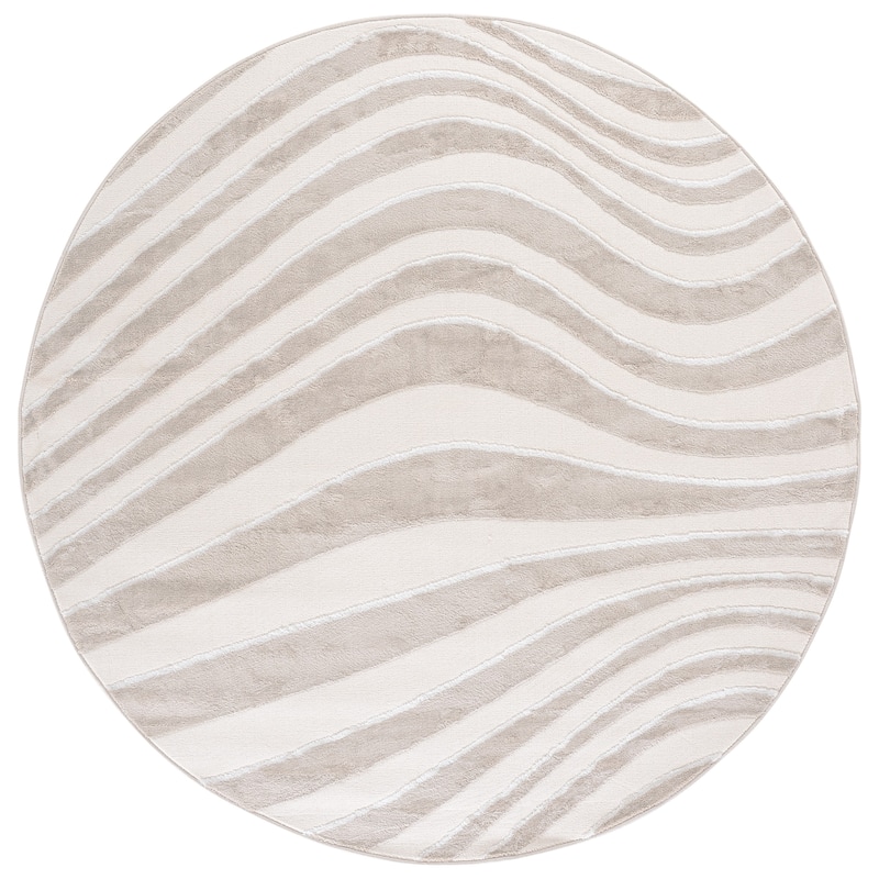 SAFAVIEH Saylor Wakana Modern Rug - 6'3" Round - Beige White/Ivory