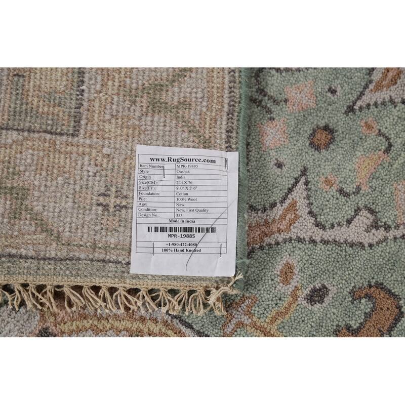 Green Oushak Oriental Runner Rug Hand-Knotted Wool Carpet - 2'6"x 8'0"