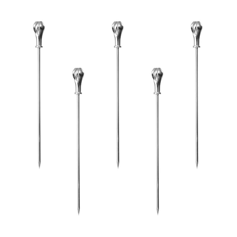 Metal Cocktail Toothpicks Teardrop Drink Picks Cocktail Skewers 5Pcs (Silver) - 4.41"