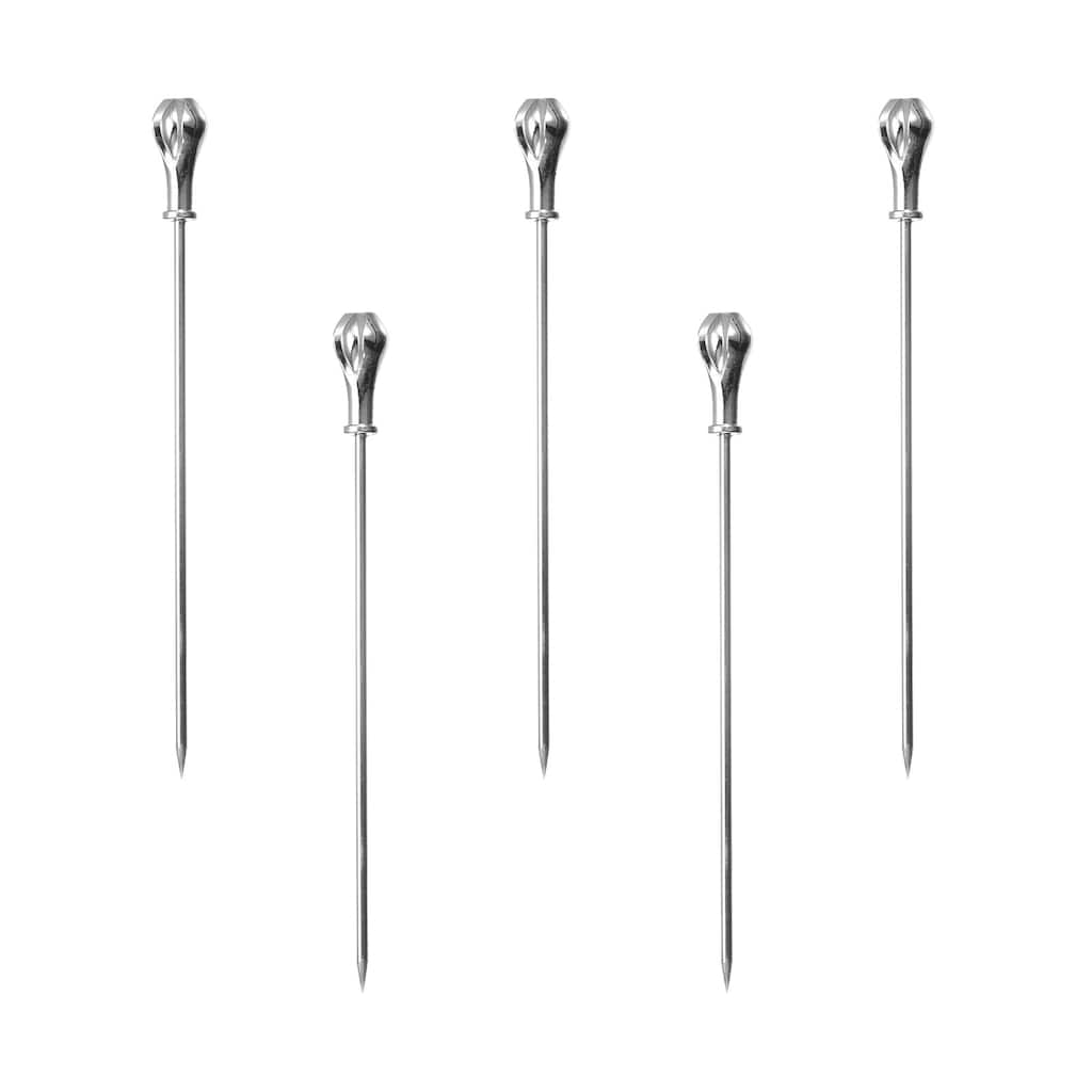Metal Cocktail Toothpicks Teardrop Drink Picks Cocktail Skewers 5Pcs (Silver) - 4.41"