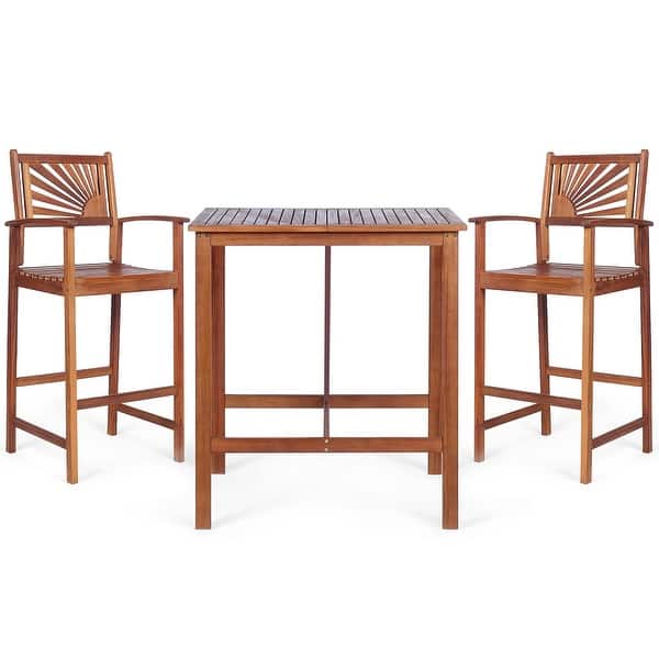 slide 2 of 6, 3PCS Bar Table Set Outdoor Acacia Wood Space Saving Dining Set Natural