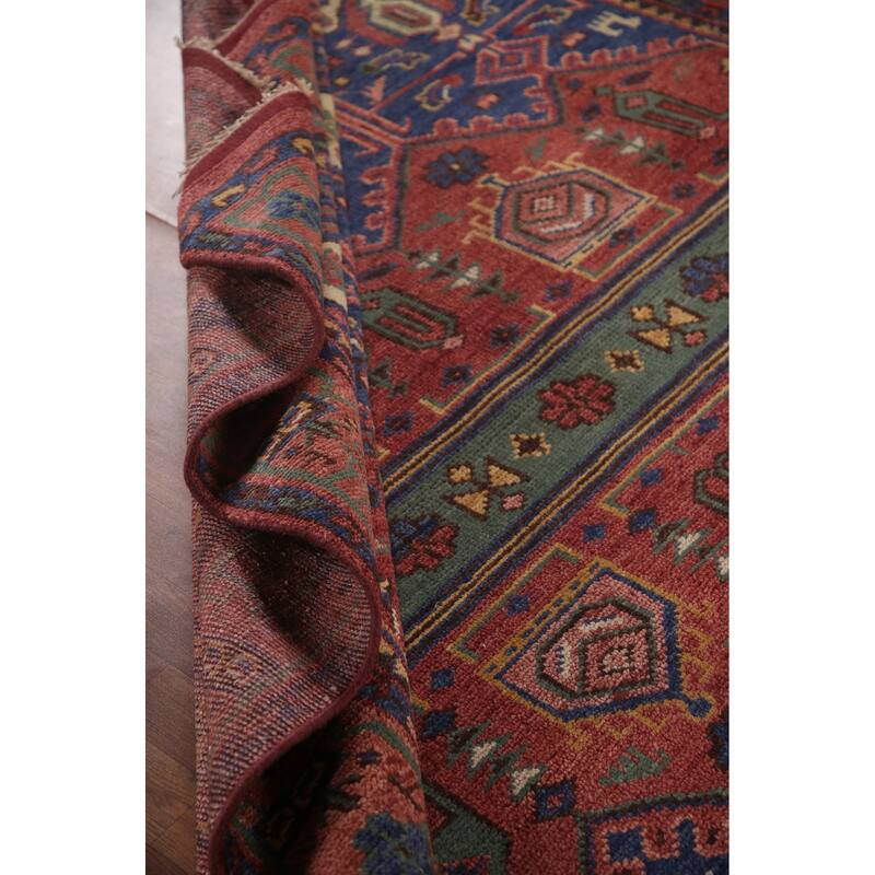 Geometric Orange Sirjan Area Rug Handmade Oriental Wool Carpet - 7'9"x 9'10"