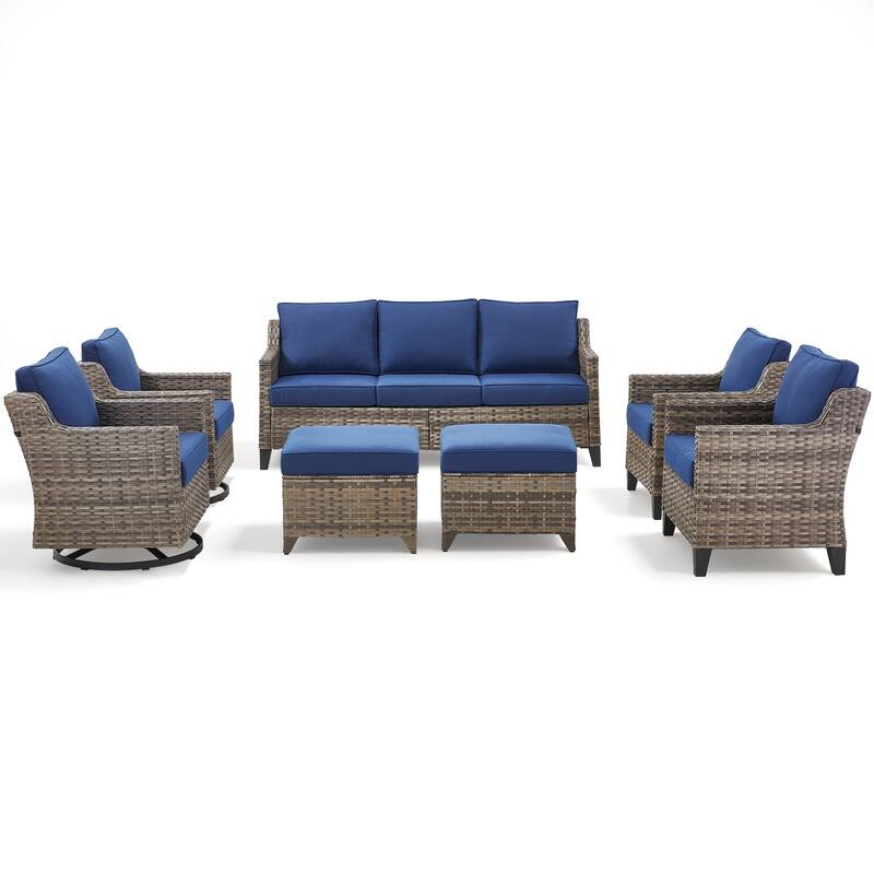 Pocassy Wicker Patio Sofa Glider Swivel Chair Ottoman Furniture Set.