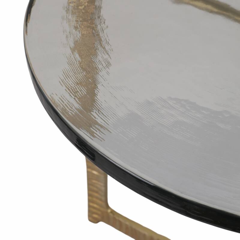 Side Table - Glass Top on Textured Metal Base, 22"