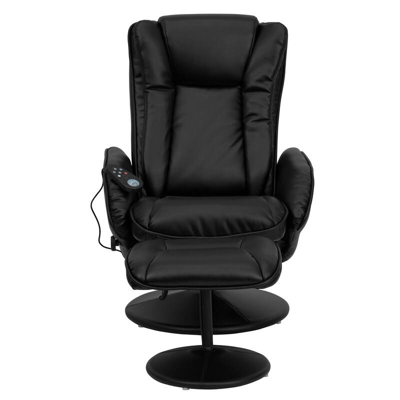 LeatherSoft Massaging Multi-Position Recliner w/Side Pocket & Ottoman
