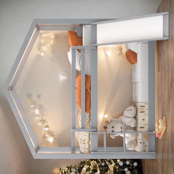 slide 2 of 12, Twin Over Twin Bunk Bed with Roof, Slide and Ladder Grey