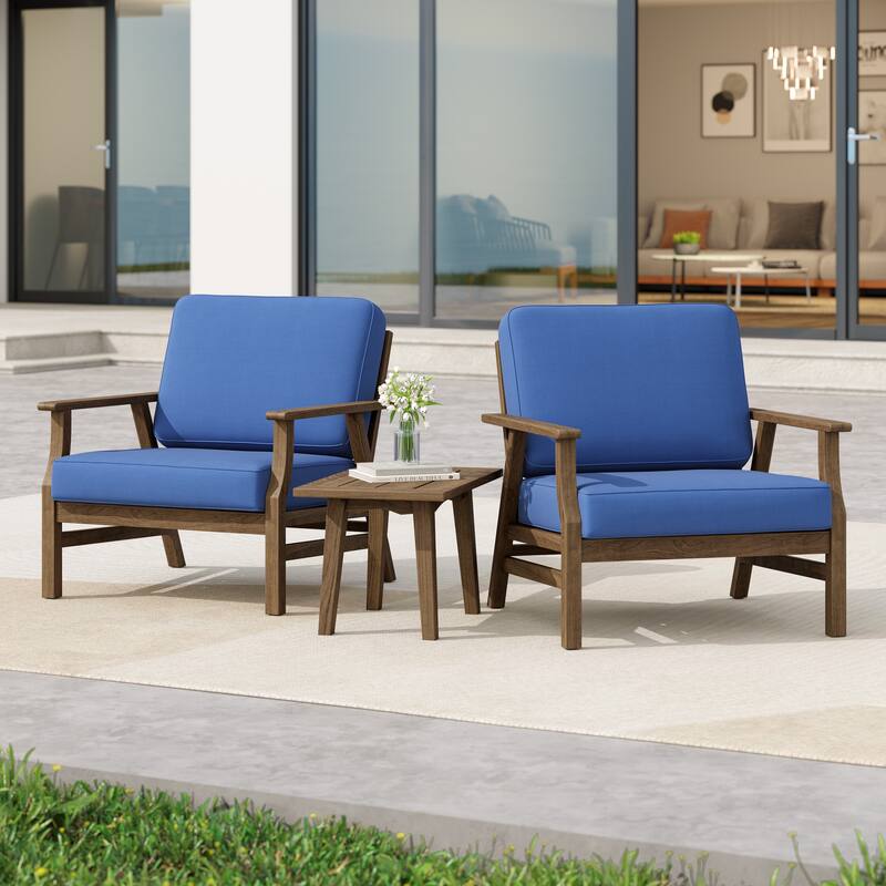 3 Piece Wood Patio Armchair Outdoor Bistro Set with Side Table