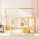 preview thumbnail 3 of 8, Twin Size Floor Wooden Bed with House Roof Frame and Safety Guardrails, Safe and Fun Sleeping Space for Kids, Natural