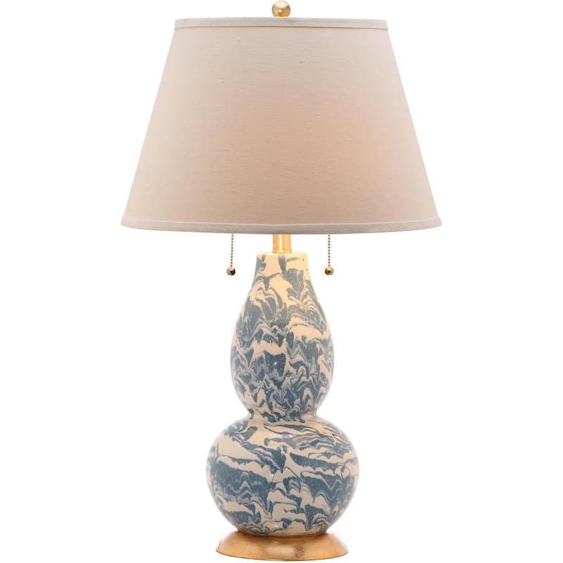 SAFAVIEH Lighting 29-inch Blue and White Color Swirls Glass Table Lamp (Set of 2) - 17"x17"x28"