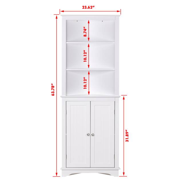Spirich -Bathroom Storage,Tall Corner Cabinet with 2 Doors and 3 Tier Shelves,White
