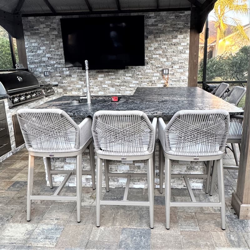 PURPLE LEAF Bar Stools Chair Set of 2 All Weather Rattan and Aluminum Patio Bar Stool with Cushion and Arms
