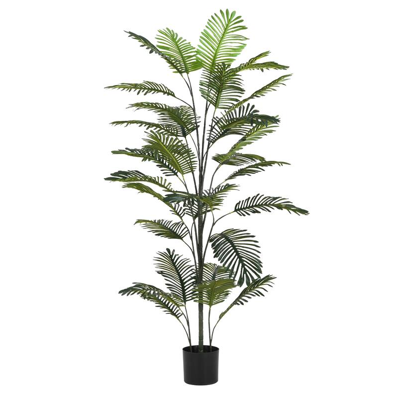 Roomfitters 86'' Artificial Palm Tree, Tall Faux Indoor Plant with Black Plastic Pot for Living Room, Office & Home Decor, Green
