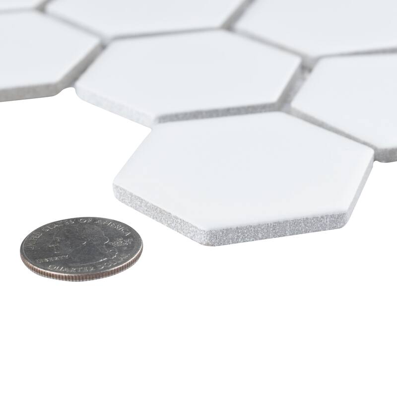Merola Tile Hudson Due 2" Hex Matte White 10-7/8" x 12-5/8" Porcelain Mosaic Floor and Wall Tile