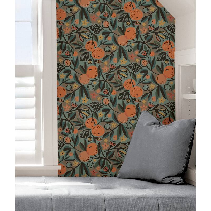 Pip & Lo Teal Clementine Garden Peel & Stick Wallpaper