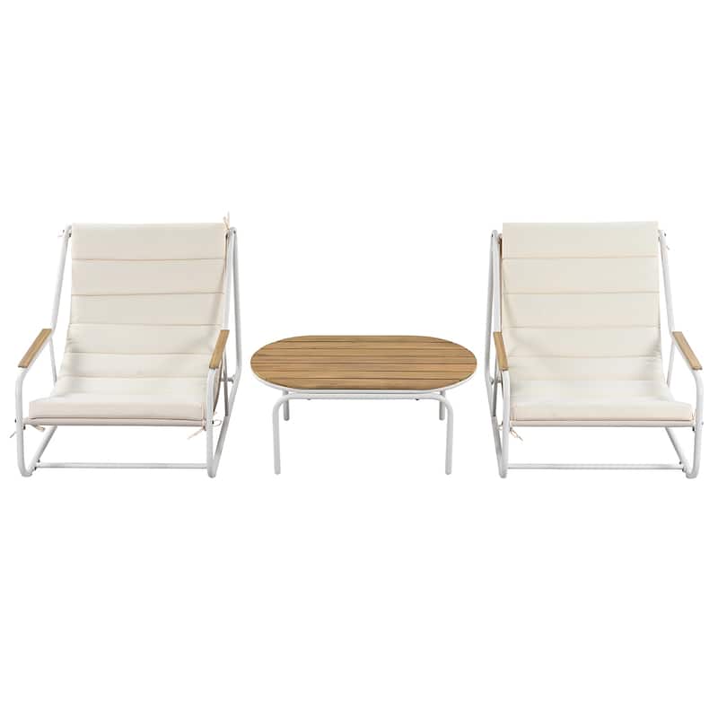 3-Piece Chaise Set, Adjustable with Wheels and Tables for Pool, Patio