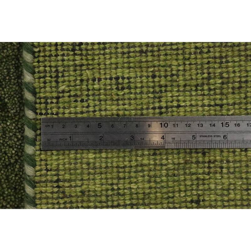 Hand Knotted Oriental 100% Wool Carpet Modern Stripe Green Gabbeh Area Rug - 6' 7'' X 4' 9''